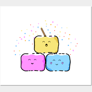 cute marshmallow cartoon food Posters and Art